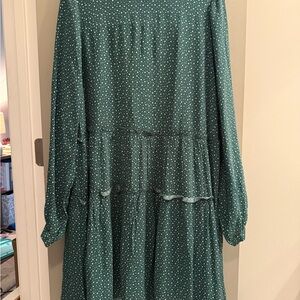 Anthropologie Green Polka Dot Long Sleeve Dress